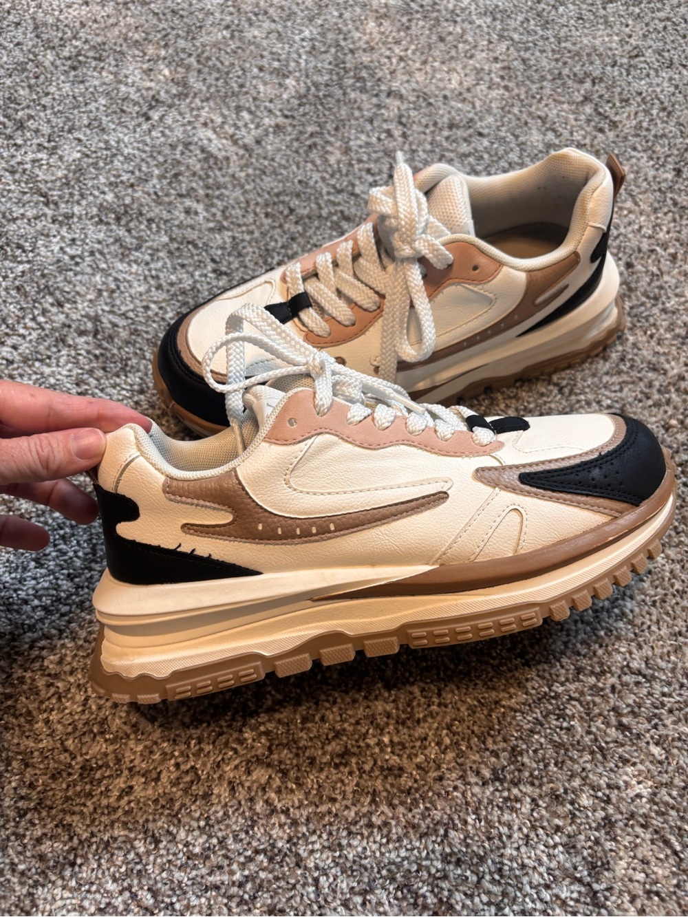 Blowfish Casual Chunky Sneakers in White, Tan & Black